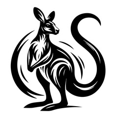 Stylized Black Kangaroo Silhouette with Flowing Lines.