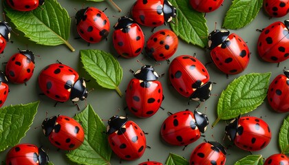Ladybugs on green leaves