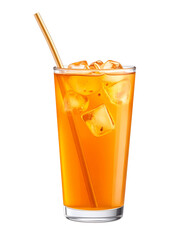 Iced Tea in Tall Glass with Ice Cubes and Straw,clipart, cut out, no background ,PNG die-cut for advertising