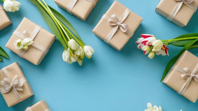 A collection of presents wrapped in brown paper and tied with a bow, ready for gifting