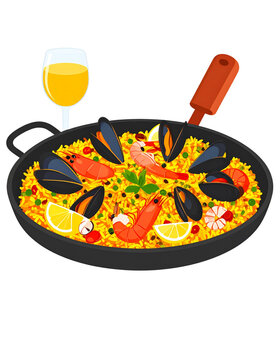 paella with seafood and white wine clip art preview