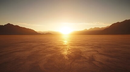 Fototapeta premium Golden Sunset over Desert Landscape with Mountains