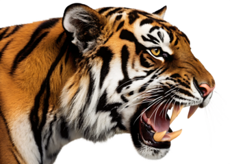  angry tiger side view face shot isolated on white background PNG,AI GENERATED
