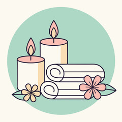 Spa scene with candles, towel, and flowers in minimal style