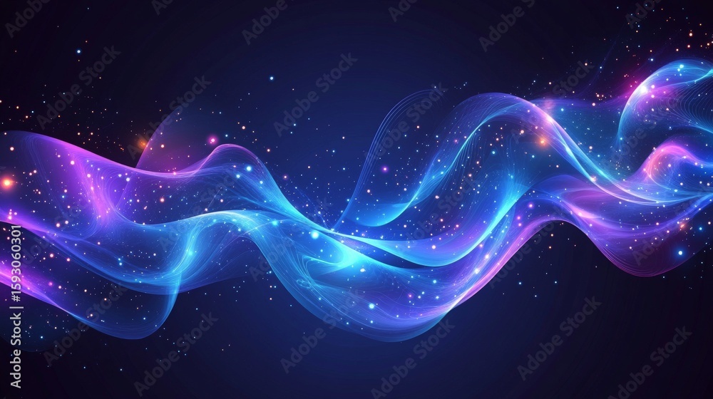 Fototapete sparkling wave of digital particles flows with an ethereal glow in abstract deep space background de