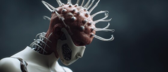 Futuristic human-machine neural integration with advanced technology interface