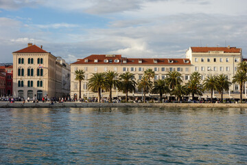 Obraz premium Seafront view at old city center in Split town, from Adriatic Sea, Croatia