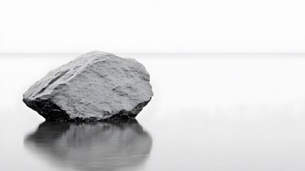 Naklejka premium Solitary Rock in Calm Water Minimalist Seascape