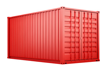 red shipping container side view isolated on white background PNG, AI GENERATED
