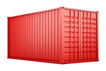 red shipping container side view isolated on white background PNG, AI GENERATED