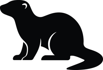 Silhouette Weasel Standing Profile Black and White Vector Illustrator