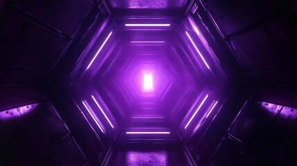 A futuristic purple tunnel creates a mesmerizing portal effect with geometric design and an otherworldly glow.