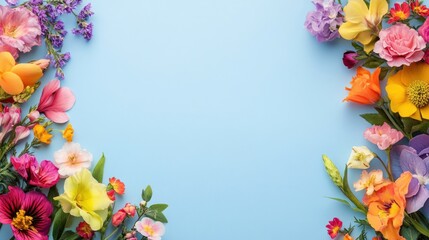 Fototapeta premium Colorful floral arrangement on light blue background