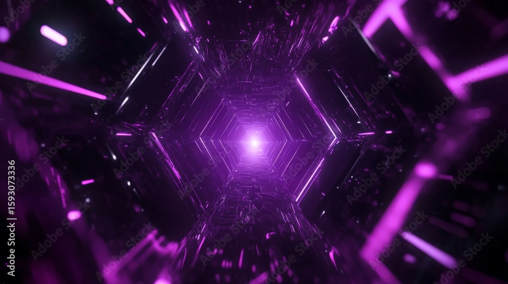 Fototapete vibrant violet geometric tunnel with cosmic glow creates an immersive, futuristic effect for digital