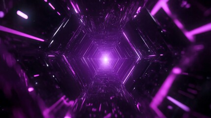 Vibrant violet geometric tunnel with cosmic glow creates an immersive, futuristic effect for digital design and artistic expression.