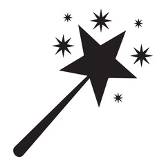 Fototapeta premium A simple black and white illustration of a magic wand with stars, isolated on white background, evoking a sense of fantasy and enchantment