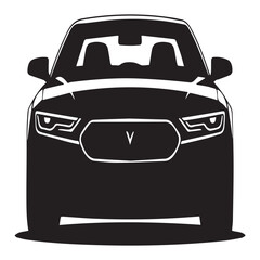 Obraz premium A sleek black car is showcased from a frontal perspective, isolated on white background, highlighting its modern design and automotive style