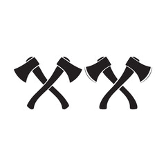 Crossed black axes with sharp blades and wooden handles vector
