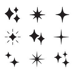 Black Sparkle Icon Set – Minimalist Star and Glow Clipart for Design & Decoration