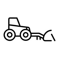 Tractor with plow, minimalistic outline, black and white colors, agricultural machinery concept