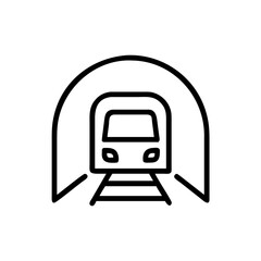 Subway train in tunnel, minimalistic outline, black and white colors, urban transport concept