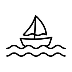 Sailboat on the waves, minimalistic outline, black and white colors, maritime transport concept