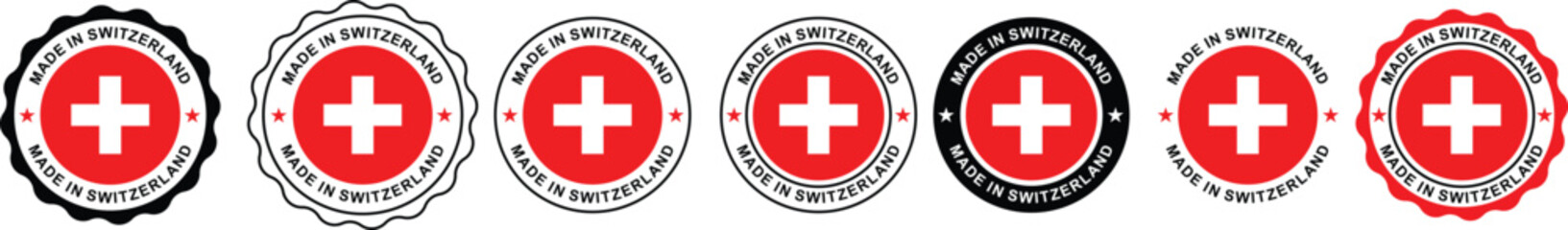 Obraz premium Made in Switzerland Label Icon – Swiss Product Badge for Packaging and Branding Design