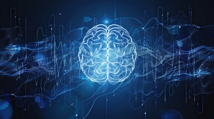 Obraz premium Neural signals and brainwave patterns representing deep cognitive processes