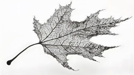 Fototapeta premium Delicate Skeletonized Maple Leaf, Nature's Art, Black and White