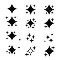Sparkle and Twinkle Icon Set – Black Aesthetic Starburst Vector Collection for UI Design, Decoration, and Beauty Branding