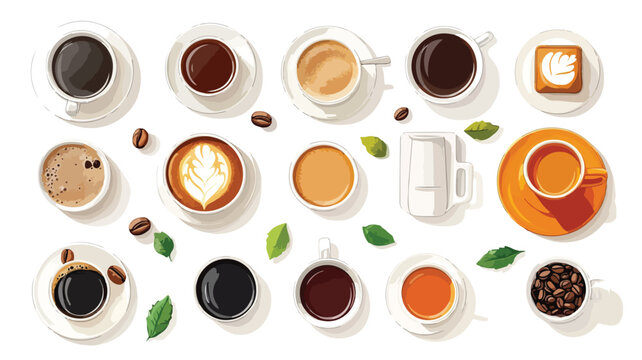Top View Coffee Tea Collection Cut Out