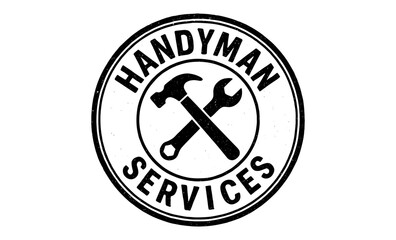 Vintage handyman services emblem with hammer and wrench design