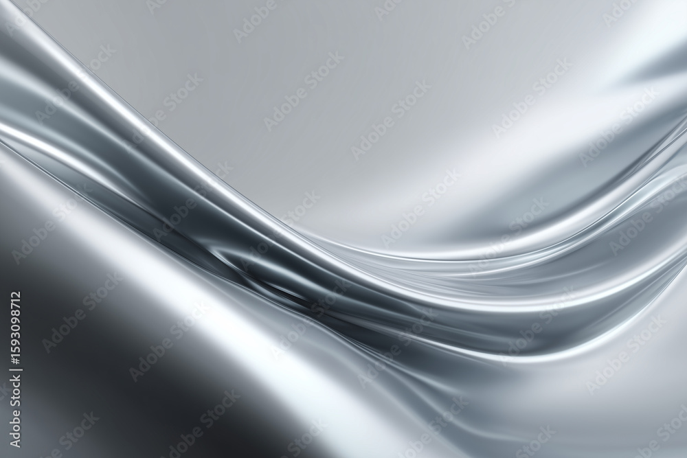 Wall mural smooth flowing silver metallic abstract background with elegant curves and glossy reflective surface