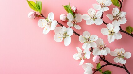Fototapeta premium Spring blossoms on a pink background (1)
