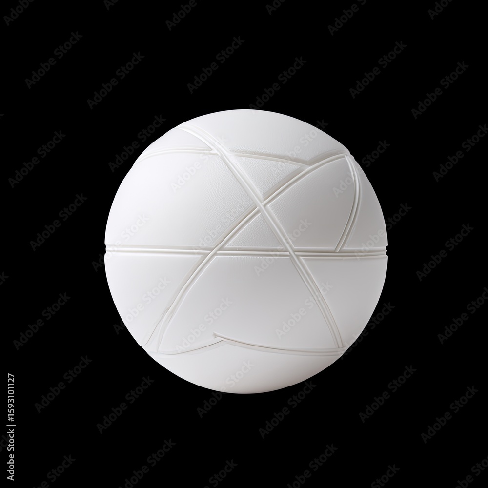 Poster abstract white sphere with smooth texture and intricate line patterns against a dark background