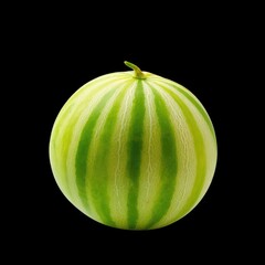 Fresh and Vibrant Watermelon with Striped Skin on a Black Background for Food and Summer Themes