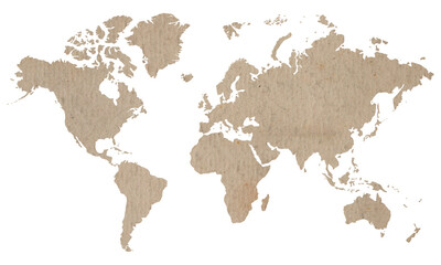 World map on old brown crumpled grunge paper	
