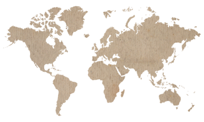 World map on old brown crumpled grunge paper	
