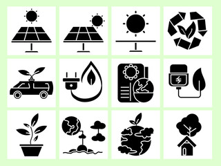 15 Eco Energy Glyph Icons – Solid Style Environmental Symbols for Sustainability & Green Living