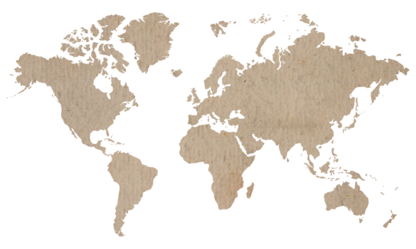World map on old brown crumpled grunge paper	
