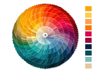Obraz premium Graphic design studio aerial view of color wheel palette. Isolated on transparent background, png.