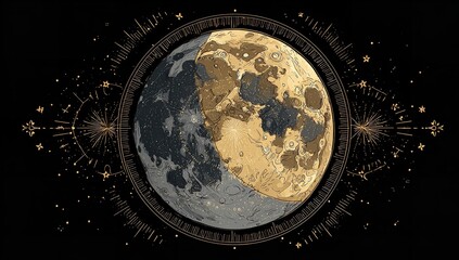 Ethereal Moon with Zodiac Circle &ndash; Celestial Pioneering Concept in a Mystical Divination Aesthetic for Spiritual Themes