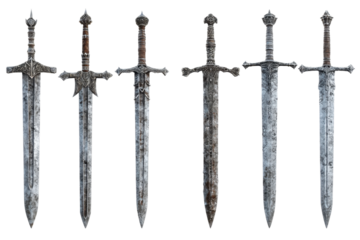 Digital art studio epic sword collection in fantasy realm. Isolated on transparent background, png.