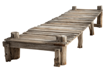 Wooden dock structure tranquil setting architectural design nature. Isolated on transparent background, png.
