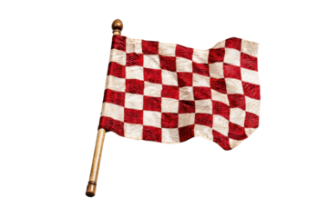 Flag waving racing event checkered pattern outdoor close-up. Isolated on transparent background, png.