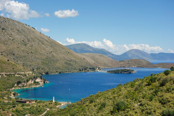 Fototapeta premium Porto Palermo beach near to Himara, Albanian riviera. panoramic in summer day