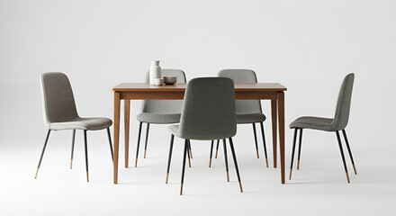A complete dining table set with chair appears elegant against a white background, ideal for interior and furniture themes.