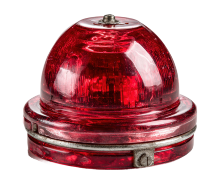 Emergency alert light industrial setting product photography close-up. Isolated on transparent background, png.