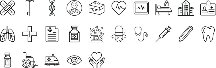 Real Estate and Property Icons Set – Building, Home, Apartment, Mortgage & Investment Outline Vector Collection