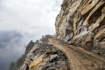extreme Himalayan road in the Nepal Himalayas